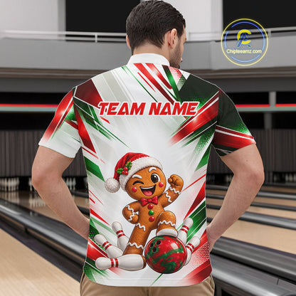 Custom Christmas Gingerbread Bowling Shirt for Men Funny Bowling Team Jersey QZT1333