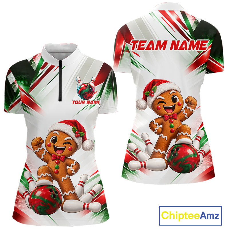 Custom Christmas Gingerbread Bowling Shirt for Women Funny Bowling Team Jersey QZT1333
