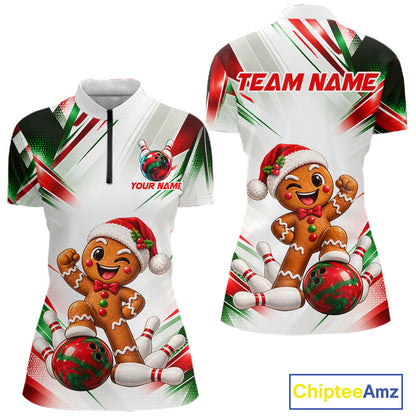 Custom Christmas Gingerbread Bowling Shirt for Women Funny Bowling Team Jersey QZT1333