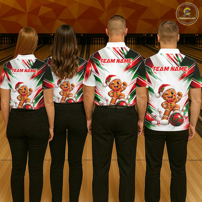Custom Christmas Gingerbread Bowling Shirt for Men Funny Bowling Team Jersey QZT1333