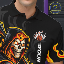 Load image into Gallery viewer, Custom Orange Flame Skull Bowling Shirt for Men Bowling Jersey League Bowling Gifts QZT842
