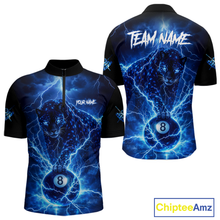 Load image into Gallery viewer, Peronalized Blue Thunder Lightning Leopard Custom Billiard Shirt for Men 8 Ball Billiard Jersey BHT17