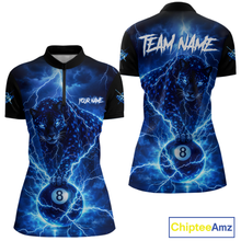 Load image into Gallery viewer, Peronalized Blue Thunder Lightning Leopard Custom Billiard Shirt for Women 8 Ball Billiard Jersey BHT17