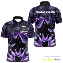 Load image into Gallery viewer, Custom Grim Reaper Bowling Shirt for Men Skull Pattern Bowling Jersey Polo &amp;1/4 Zip QZT978