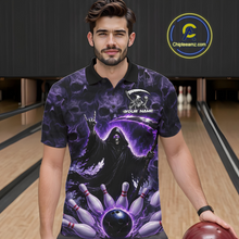 Load image into Gallery viewer, Custom Grim Reaper Bowling Shirt for Men Skull Pattern Bowling Jersey Polo &amp;1/4 Zip QZT978