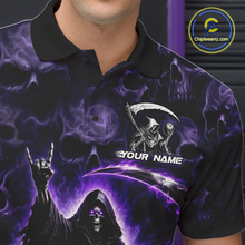 Load image into Gallery viewer, Custom Grim Reaper Bowling Shirt for Men Skull Pattern Bowling Jersey Polo &amp;1/4 Zip QZT978