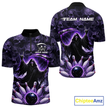 Load image into Gallery viewer, Custom Grim Reaper Bowling Shirt for Men Skull Pattern Bowling Jersey Polo &amp;1/4 Zip QZT978