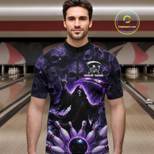 Load image into Gallery viewer, Custom Grim Reaper Bowling Shirt for Men Skull Pattern Bowling Jersey Polo &amp;1/4 Zip QZT978