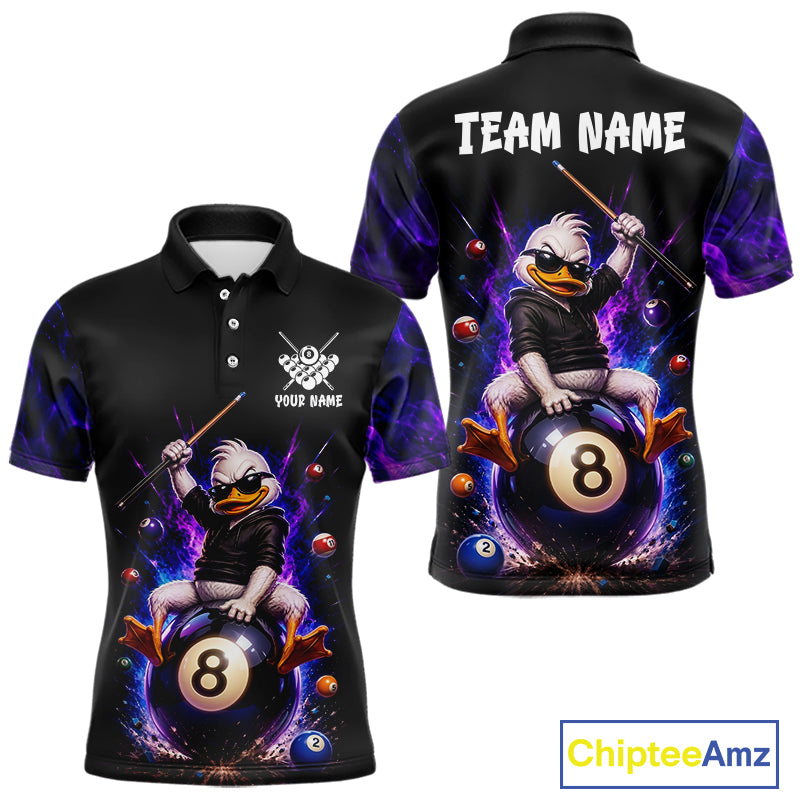 Custom Funny Duck with Cue Billiard Shirt 8 Ball Billiard Jersey for Men Pool Shirt Polo & 1/4 Zip BHT122