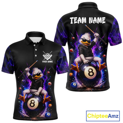 Custom Funny Duck with Cue Billiard Shirt 8 Ball Billiard Jersey for Men Pool Shirt Polo & 1/4 Zip BHT122