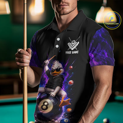Custom Funny Duck with Cue Billiard Shirt 8 Ball Billiard Jersey for Men Pool Shirt Polo & 1/4 Zip BHT122