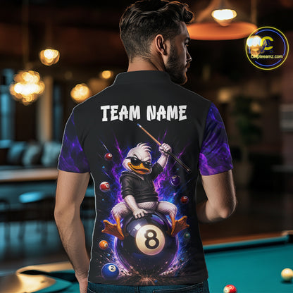 Custom Funny Duck with Cue Billiard Shirt 8 Ball Billiard Jersey for Men Pool Shirt Polo & 1/4 Zip BHT122