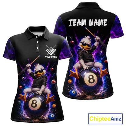 Custom Funny Duck with Cue Billiard Shirt 8 Ball Billiard Jersey for Women Pool Shirt Polo & 1/4 Zip BHT122