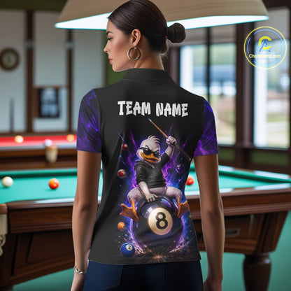 Custom Funny Duck with Cue Billiard Shirt 8 Ball Billiard Jersey for Women Pool Shirt Polo & 1/4 Zip BHT122
