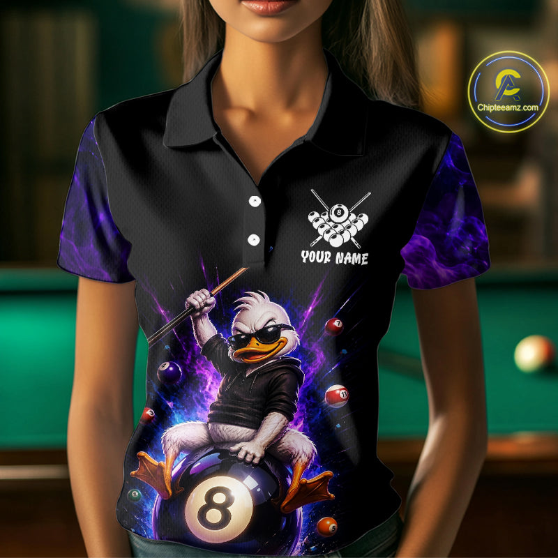 Custom Funny Duck with Cue Billiard Shirt 8 Ball Billiard Jersey for Women Pool Shirt Polo & 1/4 Zip BHT122
