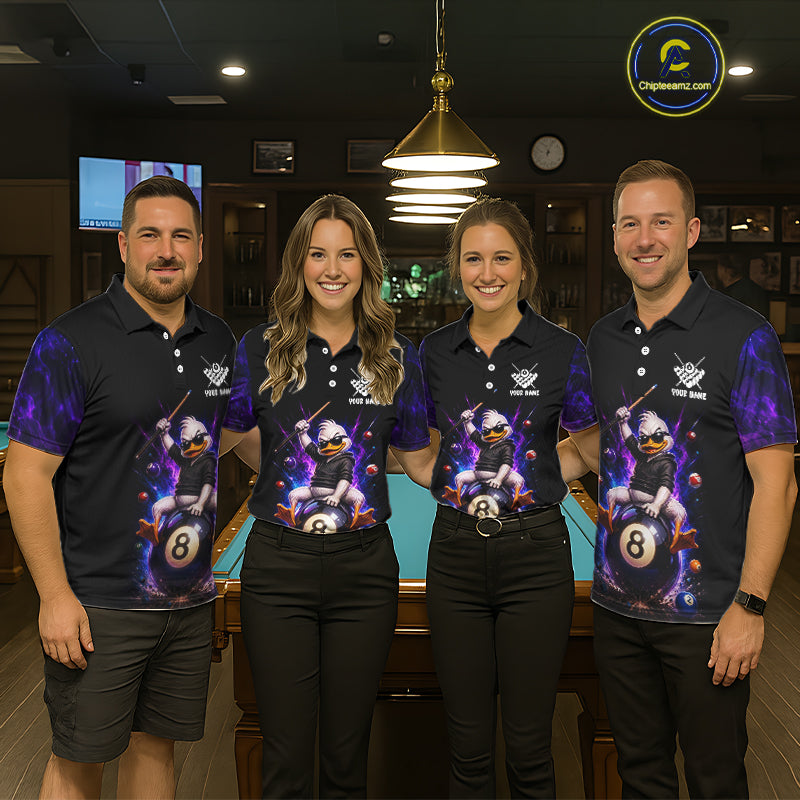 Custom Funny Duck with Cue Billiard Shirt 8 Ball Billiard Jersey for Men Pool Shirt Polo & 1/4 Zip BHT122