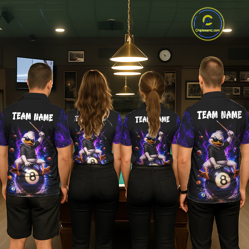 Custom Funny Duck with Cue Billiard Shirt 8 Ball Billiard Jersey for Men Pool Shirt Polo & 1/4 Zip BHT122