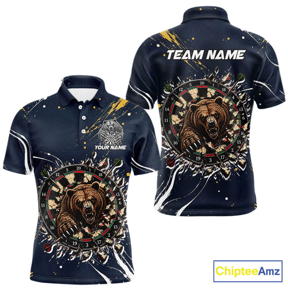 Custom Navy Bear Dart Shirts Funny Dart League Jersey for Men Dartboard Shirt Polo & Quarter-Zip DHT69