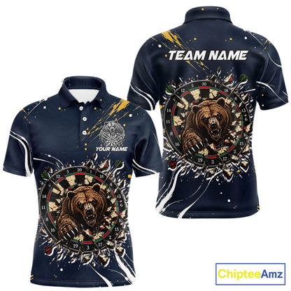 Custom Navy Bear Dart Shirts Funny Dart League Jersey for Men Dartboard Shirt Polo & Quarter-Zip DHT69