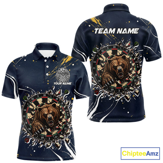 Custom Navy Bear Dart Shirts Funny Dart League Jersey for Men Dartboard Shirt Polo & Quarter-Zip DHT69