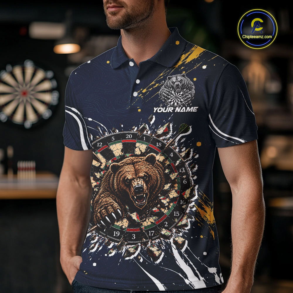 Custom Navy Bear Dart Shirts Funny Dart League Jersey for Men Dartboard Shirt Polo & Quarter-Zip DHT69