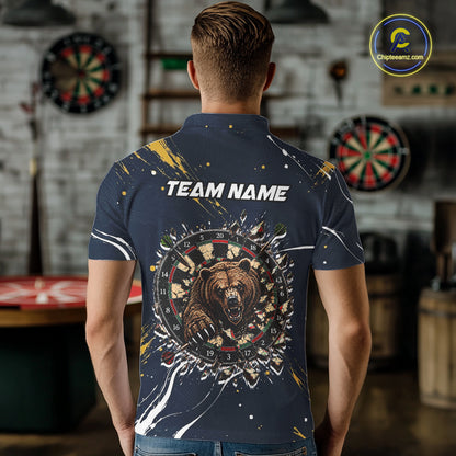 Custom Navy Bear Dart Shirts Funny Dart League Jersey for Men Dartboard Shirt Polo & Quarter-Zip DHT69