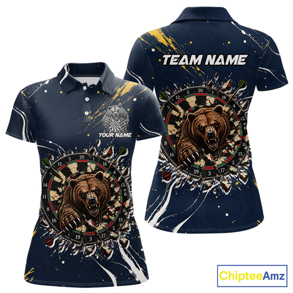 Custom Navy Bear Dart Shirts Funny Dart League Jersey for Women Dartboard Shirt Polo & Quarter-Zip DHT69