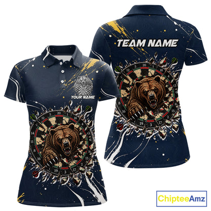 Custom Navy Bear Dart Shirts Funny Dart League Jersey for Women Dartboard Shirt Polo & Quarter-Zip DHT69