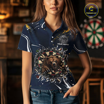 Custom Navy Bear Dart Shirts Funny Dart League Jersey for Women Dartboard Shirt Polo & Quarter-Zip DHT69