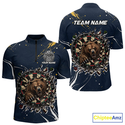 Custom Navy Bear Dart Shirts Funny Dart League Jersey for Men Dartboard Shirt Polo & Quarter-Zip DHT69