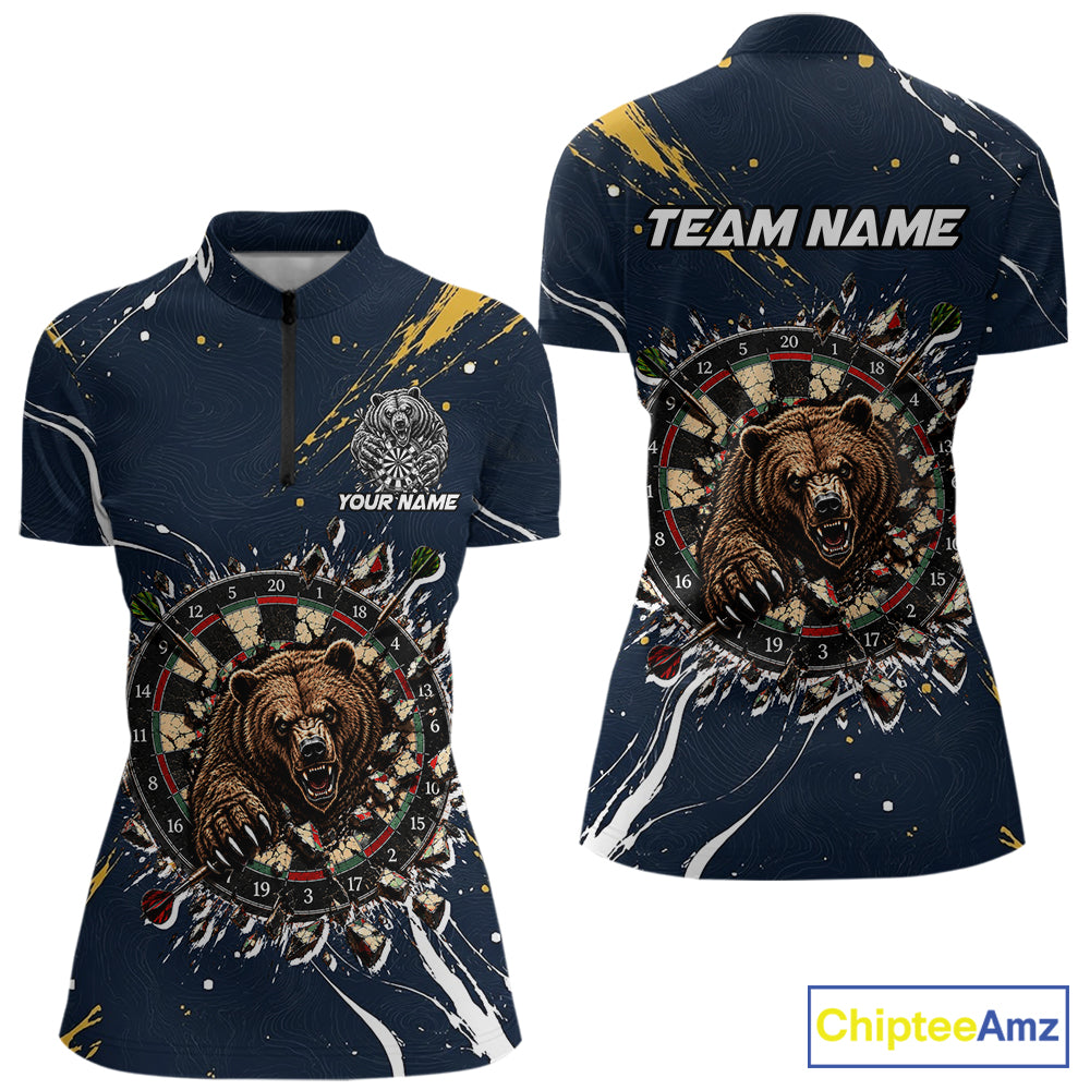 Custom Navy Bear Dart Shirts Funny Dart League Jersey for Women Dartboard Shirt Polo & Quarter-Zip DHT69