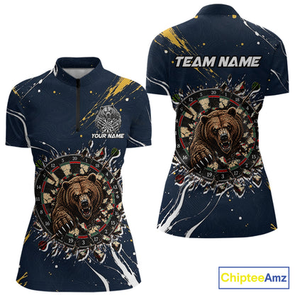 Custom Navy Bear Dart Shirts Funny Dart League Jersey for Women Dartboard Shirt Polo & Quarter-Zip DHT69