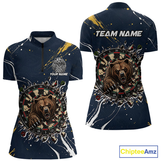 Custom Navy Bear Dart Shirts Funny Dart League Jersey for Women Dartboard Shirt Polo & Quarter-Zip DHT69