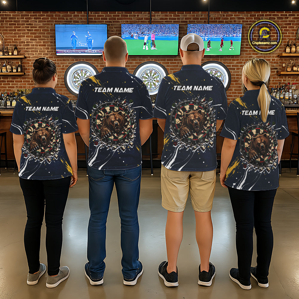 Custom Navy Bear Dart Shirts Funny Dart League Jersey for Men Dartboard Shirt Polo & Quarter-Zip DHT69