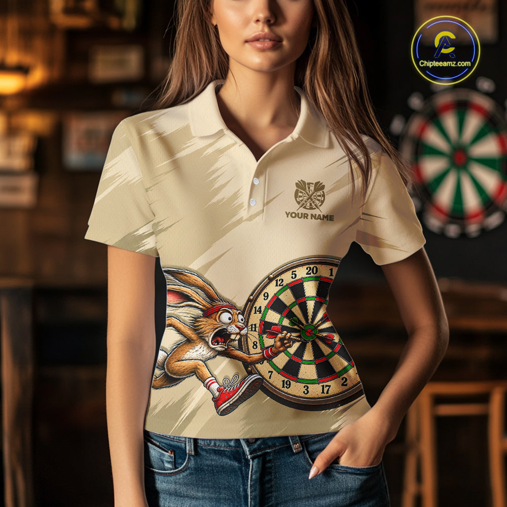 Custom Funny Rabbit Dart Shirts Dart League Jersey for Women Dartboard Shirt Polo & Quarter-Zip DHT70