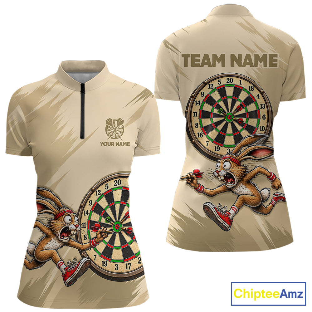 Custom Funny Rabbit Dart Shirts Dart League Jersey for Women Dartboard Shirt Polo & Quarter-Zip DHT70