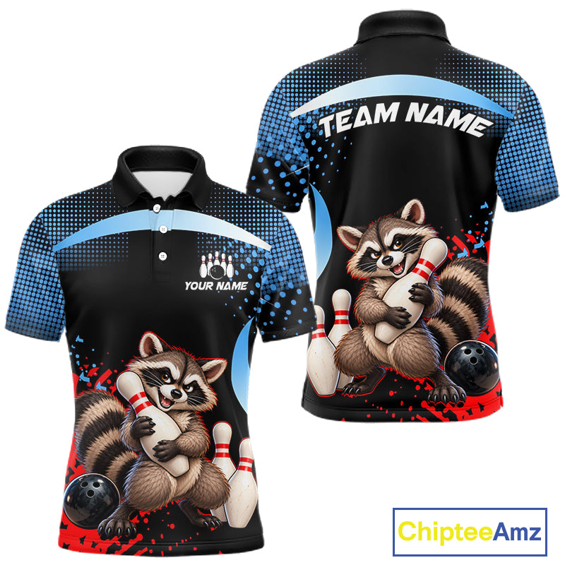 Custom Funny Raccoon Bowling Shirt for Men Bowling League Jersey Polo & 1/4 Zip QZT1397