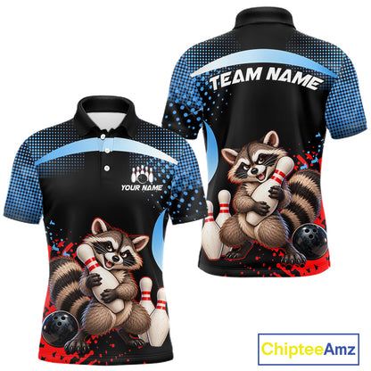 Custom Funny Raccoon Bowling Shirt for Men Bowling League Jersey Polo & 1/4 Zip QZT1397