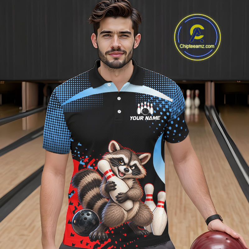 Custom Funny Raccoon Bowling Shirt for Men Bowling League Jersey Polo & 1/4 Zip QZT1397