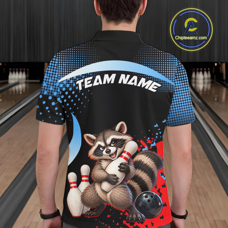Custom Funny Raccoon Bowling Shirt for Men Bowling League Jersey Polo & 1/4 Zip QZT1397