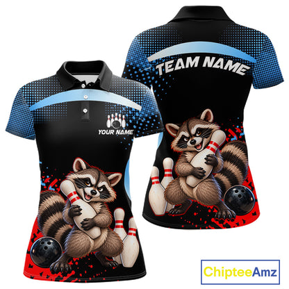 Custom Funny Raccoon Bowling Shirt for Women Bowling League Jersey Polo & 1/4 Zip QZT1397