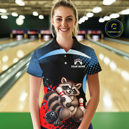 Custom Funny Raccoon Bowling Shirt for Women Bowling League Jersey Polo & 1/4 Zip QZT1397