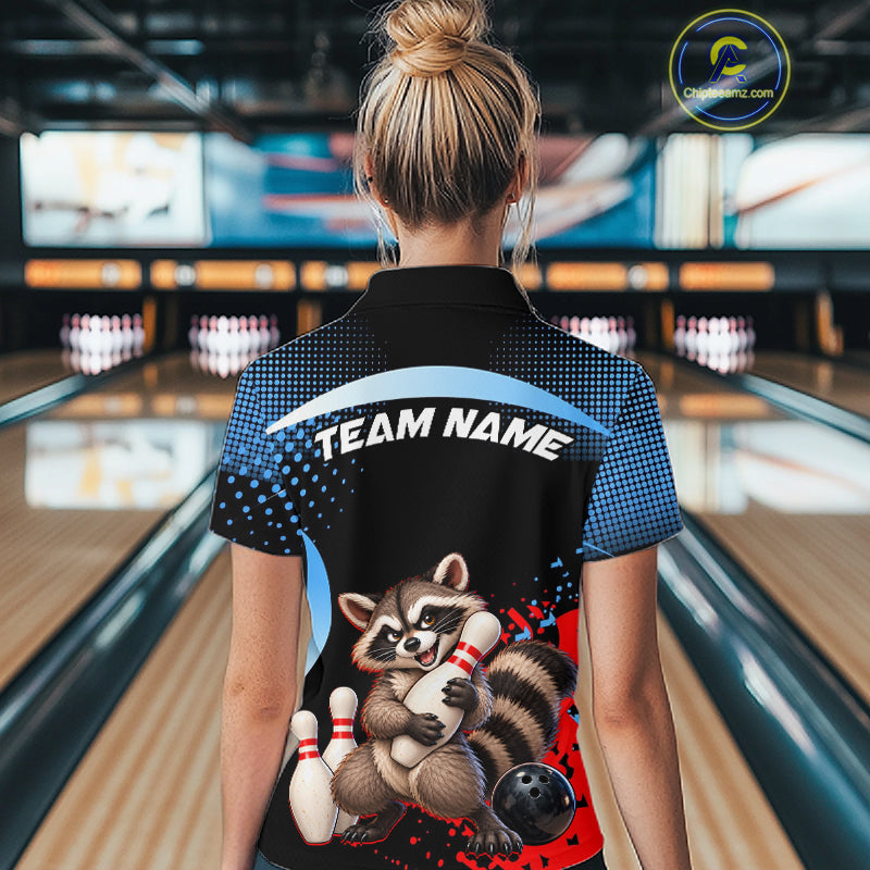 Custom Funny Raccoon Bowling Shirt for Women Bowling League Jersey Polo & 1/4 Zip QZT1397