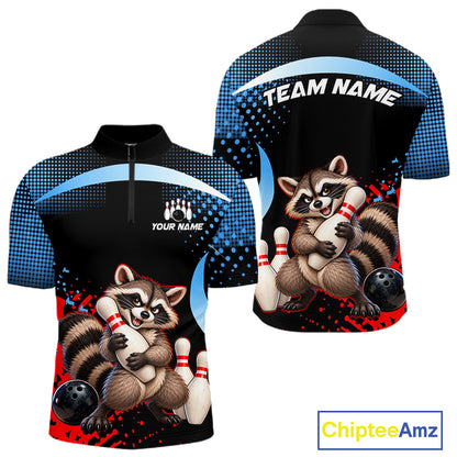 Custom Funny Raccoon Bowling Shirt for Men Bowling League Jersey Polo & 1/4 Zip QZT1397