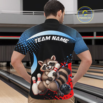 Custom Funny Raccoon Bowling Shirt for Men Bowling League Jersey Polo & 1/4 Zip QZT1397