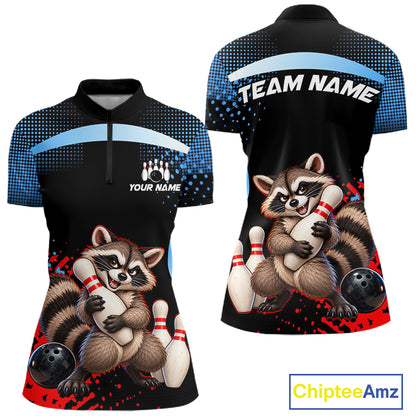 Custom Funny Raccoon Bowling Shirt for Women Bowling League Jersey Polo & 1/4 Zip QZT1397