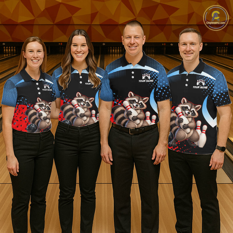 Custom Funny Raccoon Bowling Shirt for Women Bowling League Jersey Polo & 1/4 Zip QZT1397