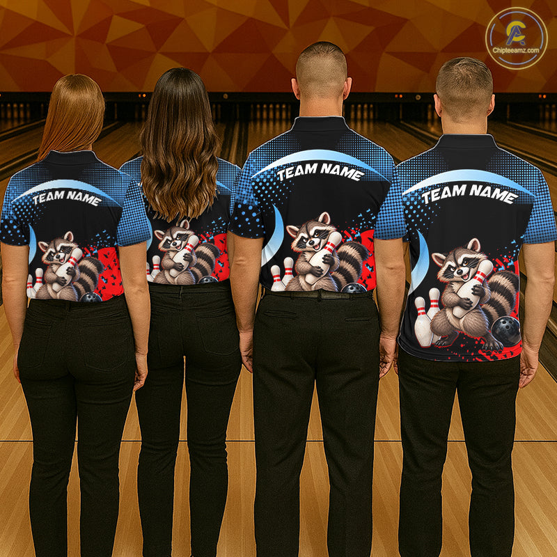 Custom Funny Raccoon Bowling Shirt for Women Bowling League Jersey Polo & 1/4 Zip QZT1397