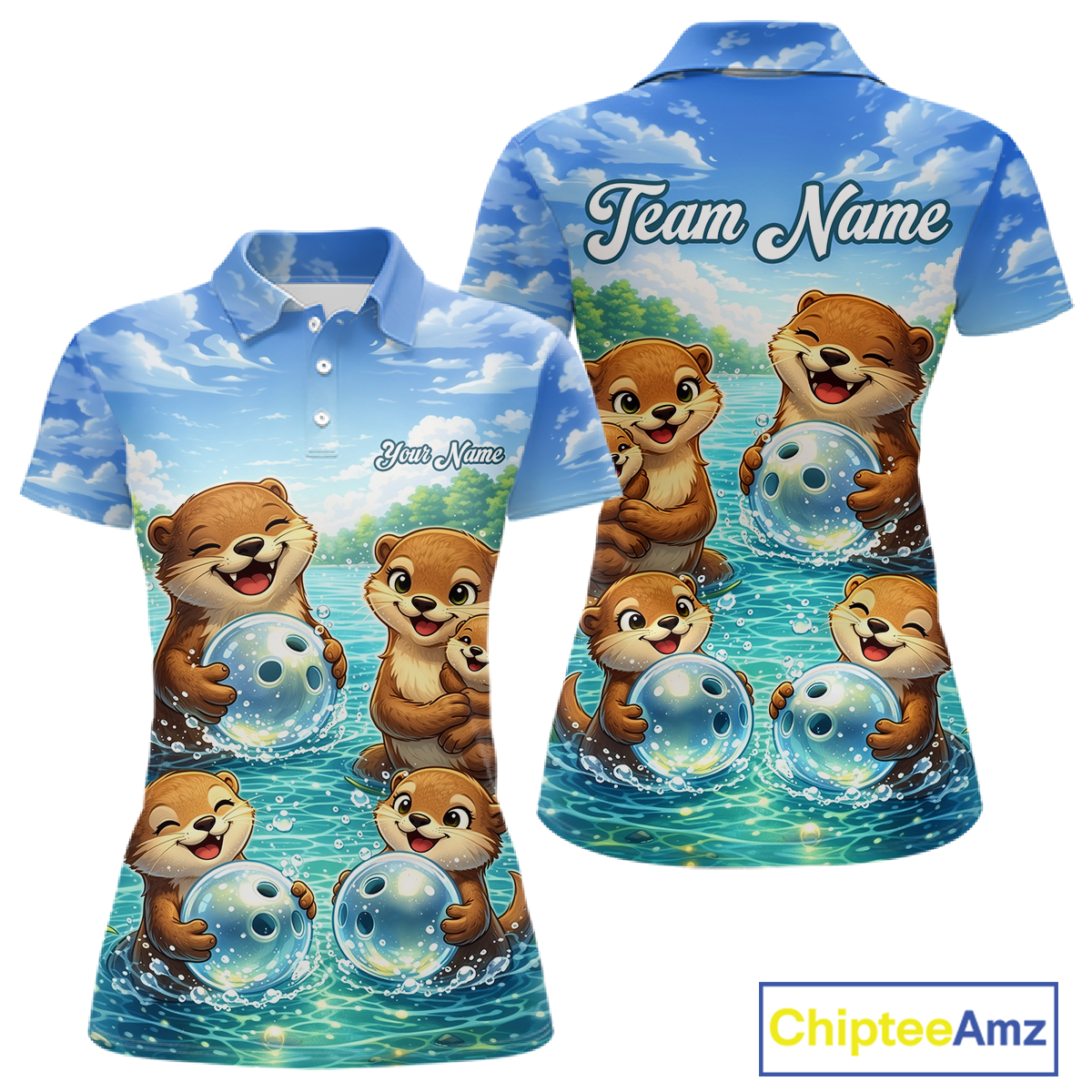 Custom Funny Otter Family Bowling Shirt DNA Bowling League Polo & 1/4-Zip Bowling Outfit for Women QZT933