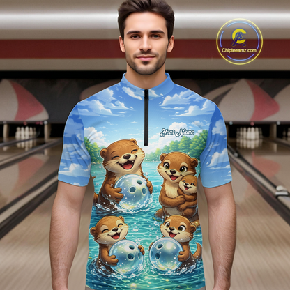 Custom Funny Otter Family Bowling Shirt DNA Bowling League Polo & 1/4-Zip Bowling Outfit for Men QZT933